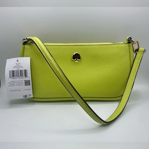 kate spade Lime Green Leather Shoulder Bag with Gold Spade Logo - Picture 6 of 8